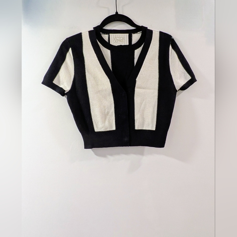 Victor Glemaud Black and White Short Sleeve Cardigan